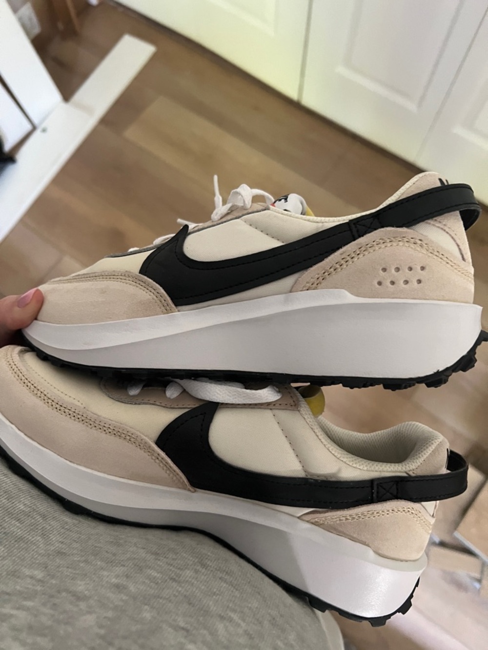 Nike Women's Beige and Black Retro-Style Running Sneakers - Picture 5 of 5